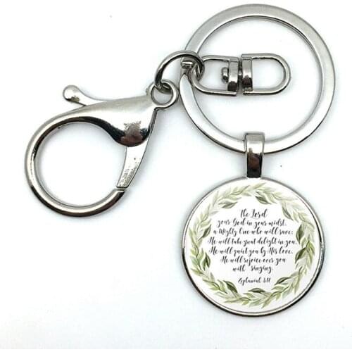 2018/Fashion Hot Style New Jehovah Your God is among you in the Zephaniah 3:17 Bible Scripture Flower Pendant Keychain