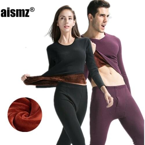 Aismz Thermal Underwear Sets For Men Winter Thermo Underwear Long Johns Winter Men Women velvet Thick Thermal Clothing Solid