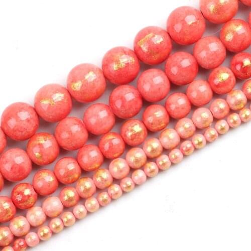 Red Plated Gold Jades Natural Stone Beads For DIY Bracelet Earrings Accessories 15'' 4/6/8/10/12mm Jewelry Making