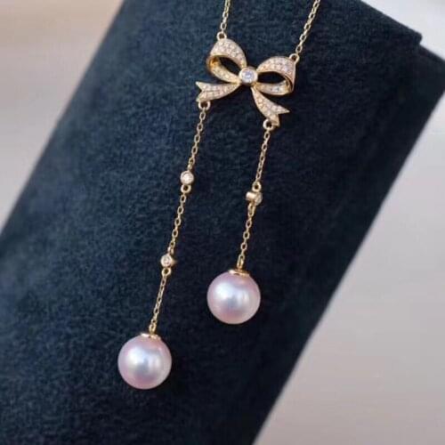 TWO PEARL Bow 925 Silver Necklace Chain with Pendant Findings Base Jewelry Parts Fittings for Pearls Corals Jades Stones