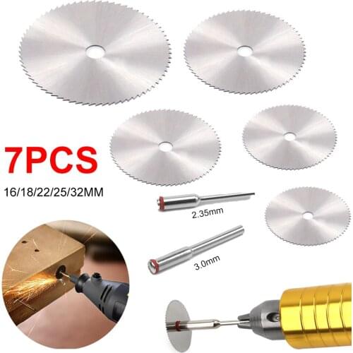 7pcs 16/18/22/25/32 Hss Circular Saw Blade Rotary Tool for Dremel Metal Cutter Power Tool Set Wood Cutting Discs Drill Mandrel