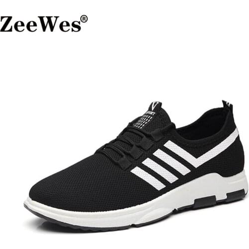 Breathable Mens Sports Shoes Trend Comfortable Flat Heel Casual Sneakers Black\White Striped Outdoor Jogging Shoes Trainers Men