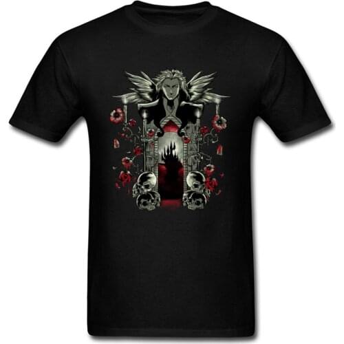 Magic Night Printed T-shirt Blood Roses & Skulls T Shirt Men Black Tee Goth Style Tops Anime Character Clothing Punk Tshirt