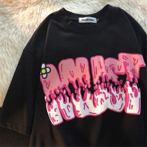 Short Sleeve T-shirts Women Letter Embroidery Tie Dye Oversize Hip Hop Loose Korean Style All-match Students Simple Chic O-neck