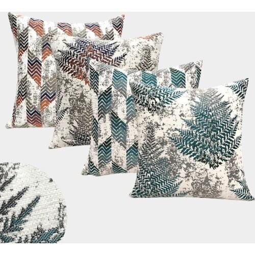Geometric Plant Jacquard Cushion Covers Nordic Simplicity Waist Pillowcases Blue Coffee Pillow Covers Christmas Chair Decoration