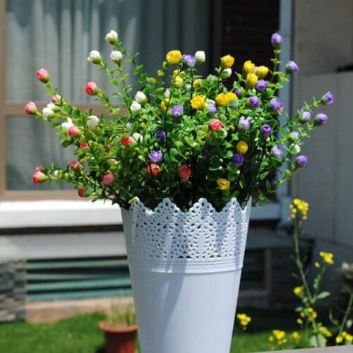 APRICOT 6 Bundles Artificial Mini Rosebuds silk flower bouquet fake grass plants for home decoration washable