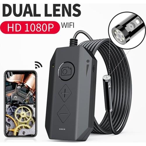 Wireless Dual Endoscope Camera WiFi 8mm 1080P HD Borescope Inspection Camera for iPhone Android 2MP Snake Camera for Inspecting