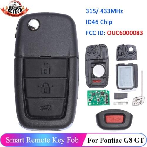 KEYECU OUC6000083 3+1 4 Button 315MHz 433MHz Flip Car Remote Key Fob CAN ID46 Chip for Pontiac G8 GT 2008 2009 2010 2011