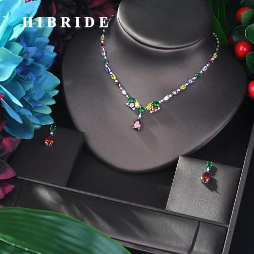 HIBRIDE Elegant Water Drop Pendant Jewelry Set for Young Woman Gift Hotsale Mexico Fashion Jewelry With Sparkling Zirconia N-30