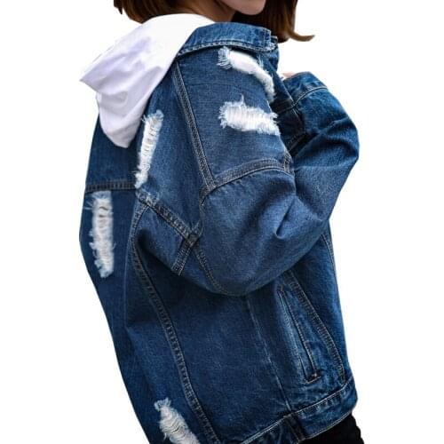 Hole Korean Denim Jacket Spring Women Casual Loose Student Harajuku BF Denim Shirt Coats Jaqueta Feminina Jeans Vintage f383