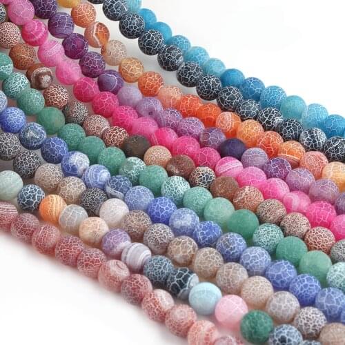 Matte Natural Cracked Dream Fire Dragon Veins Agates Onyx Stone Beads Red Gray Loose Beads For DIY Bracelet Jewelry Making 15