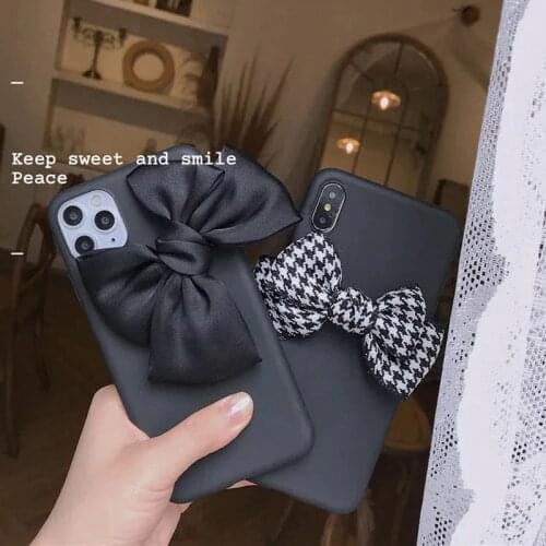 Fashion Houndstooth Bowknot Case for Huawei P40 Lite E P30 P20 Pro Soft Phone Cover for Huawei Mate 40 Pro 30 20 10 Lite Fundas
