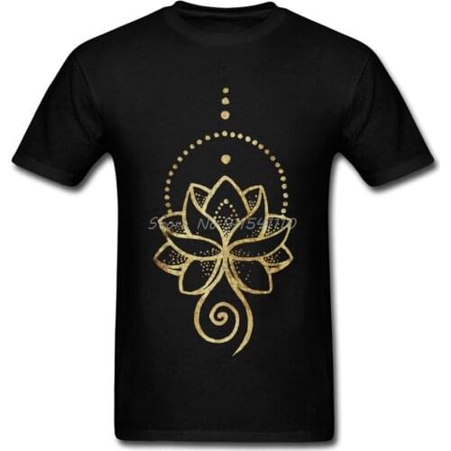 Hinduism Lotus Tshirt Men T Shirt Gold Mandala T-shirts Custom Tops Men Cotton Tees Harajuku Streetwear