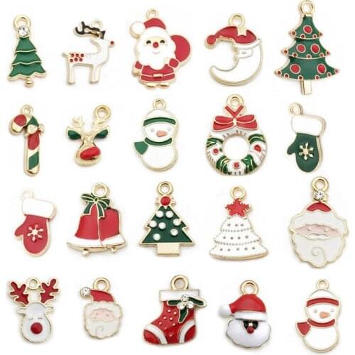 Delicate Santa Claus Elk Tree 20pcs Mixed Shape Dripping oil Craft alloy Pendants Fit DIY Fashion Jewelry Gift Making