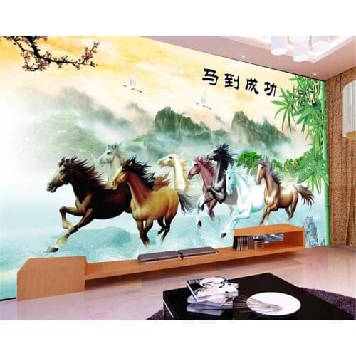 Papel de parede Custom wallpaper 3D murals horse to success bamboo protection safe plum living room sofa background wall paper