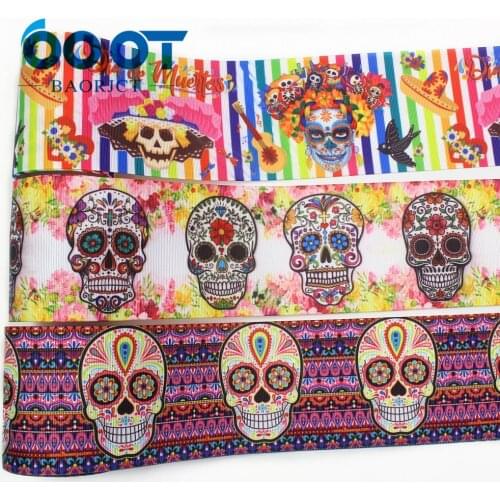 OOOT BAORJCT I-19825-1992,75mm 10yards Halloween Thermal transfer Printed grosgrain Ribbons,tape crafts,bow cap DIY accessories