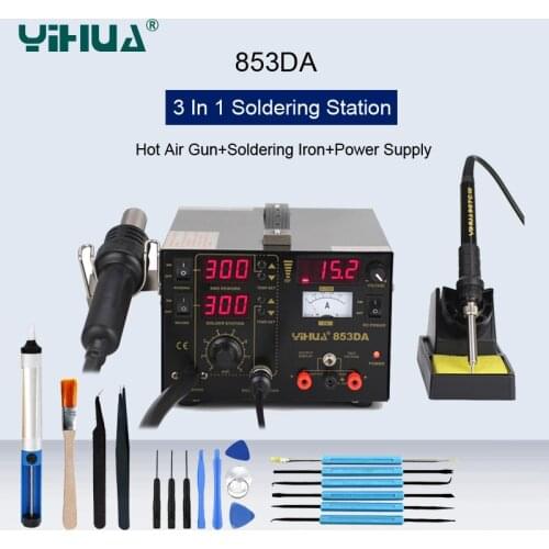 YIHUA 853DA 3 In 1 Hot Air Gun Desoldering Station +Soldering Iron+Power Supply Gas Pump Type For Phone Repair Rework Station