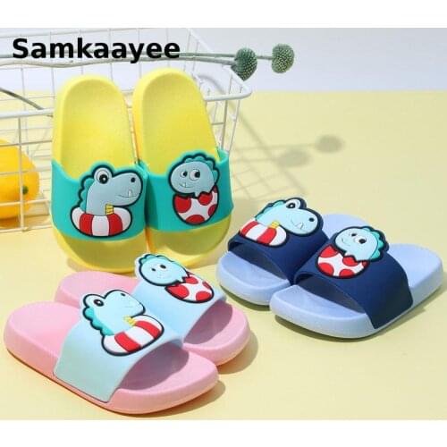 2-15y Kids Slippers Summer Children Sandals Girls Boys Cartoon Dinosaur Shoes Flat Bottom Non-slip Baby Beach Flip Flops S15