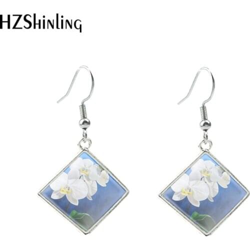 2020 New Orchid Painting Hook Earring Flowers Art Rhombic Earring Glass Dome Printed Photo Jewelry Color Earrings
