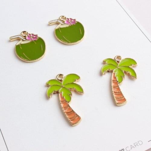 10pcs/pack Summer Island Style Happy Life Green Enamel Palm Tree Coconut Charms DIY For Bracelet Necklace Pendant YZ298