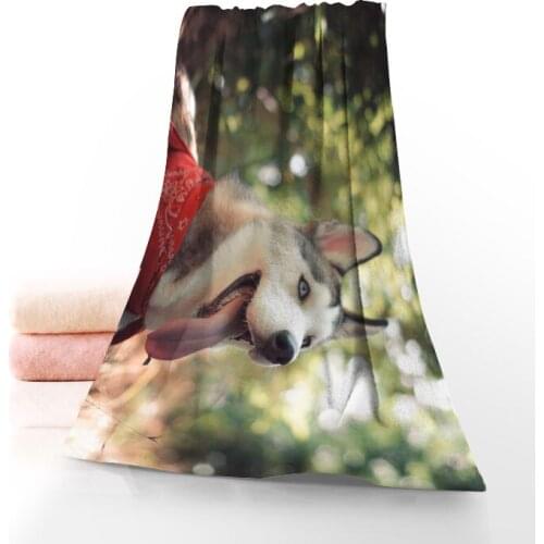 Siberian Husky Towel Printed Cotton Face/Bath Towels Microfiber Fabric For Kids Men Women Shower Towels 70X140cm