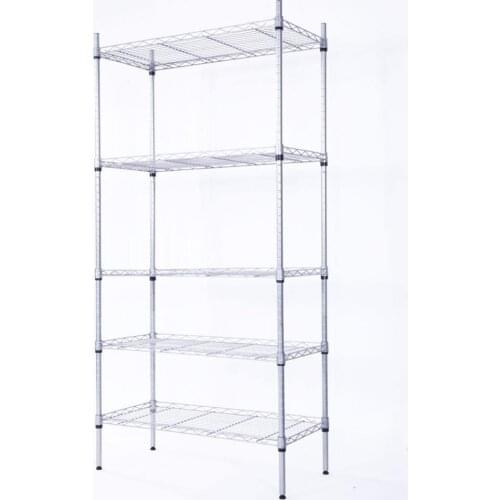 5-Shelf Storage Rack XM-304B Rectangle Carbon Steel Metal Assembly 5-Shelf Storage Rack Silver Gray Home Shelf Storage