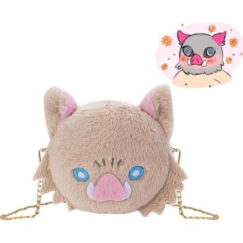 Demon Slayer Kimetsu no Yaiba Inosuke Cosplay Bag Kawaii Travel Backpack Zipper Plush Shoulder Bags Crossbody Bag