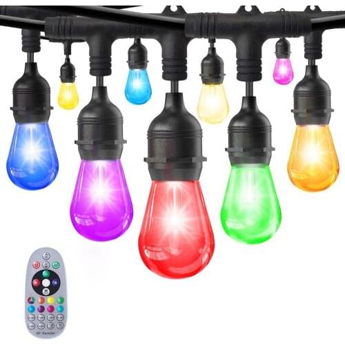 5M 10M Outdoor RGB String Lights Waterproof Impact Resistant Plug-in Bulbs Strand for Patio Backyard Garden Porch Wedding Party