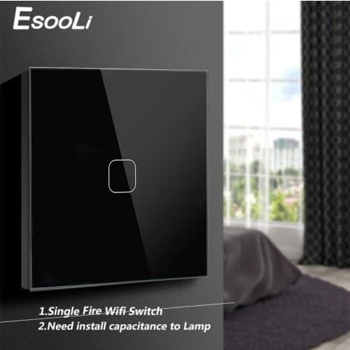 EsooLi WIFI Smart Touch Switch APP Wireless Remote Light Wall Switch Crystal Glass Panel Works With Alexa / Google Home