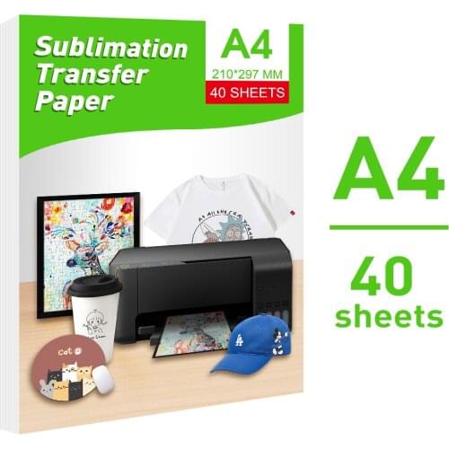 UniPlus 40 SHEETS for Epson HP Canon Inkjet Printer Sublimation Paper A4 Heat Transfer Paper Sublimation Products DIY T Shirt