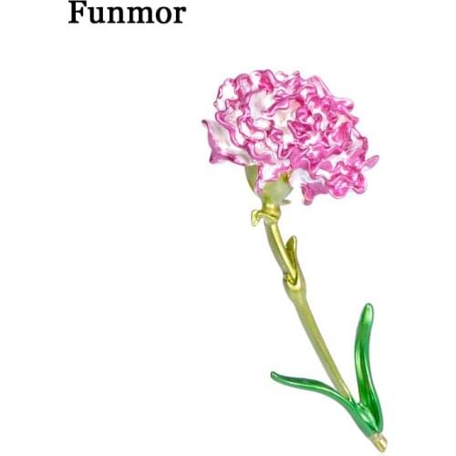 Funmor Carnation Flower Brooch Enamel Pins Alloy Corsage Women Female Wedding Holiday Banquet Accessories Jewelry Bijoux Gifts