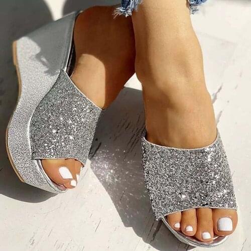 2021 Wedges Sandals Women Summer Shoes Casual High Heels Sandals Female Bling Platform Shoes Women Flip Flop Wedges Shoes