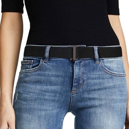 No Show Women Stretch Belt Invisible Elastic Web Strap Belt with Flat Buckle for Jeans Pants Dresses