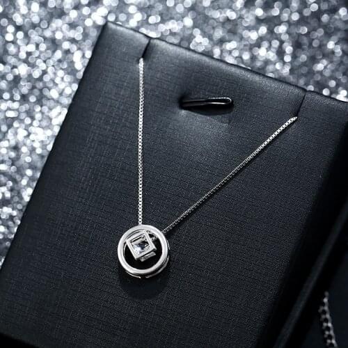 925 Sterling Silver Necklace Pendant For Women Men Round square nest pendant Trendy Adjustable Chain Choker Girls Gift Jewelry