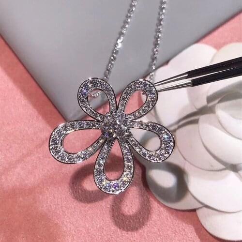 New 2020 Christmas Woman Necklace Standard 925 Sterling Silver Elegant Hollow Flower AAA Zircon Luxury Shining Hot Style Gift 01