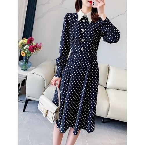 100% Silk Spot Peter Pan Collar Rhinestone Buttons Dress UK8 -16 UK Fashion