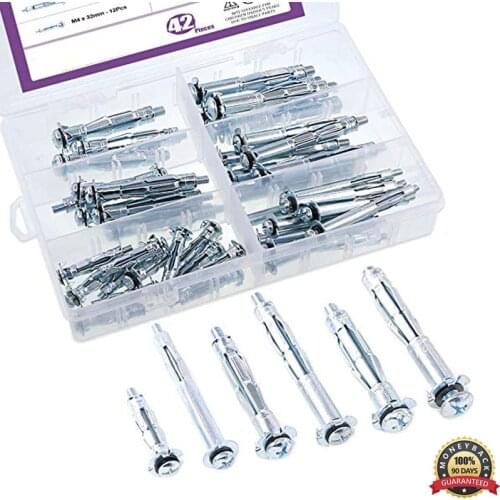 42Pcs Mollys Bolt Assortment Kit Hollow Wall Anchors Screws Perfect for Secure Drywall Sheetrock and Paneling to Walls Ceiling