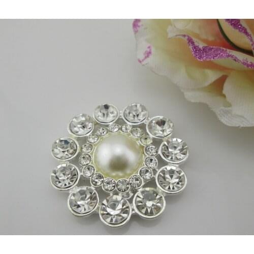 BT334 40mm)5pcs sparking large flatback ivory pearl rhinestone button for hairdress
