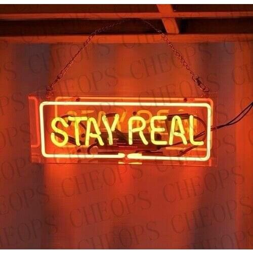 Stay Real Acrylic Box Gift Neon Signs Real Glass Tube Beer Bar Pub Bedroom Wall Homeroom Girlsroom Party Decor Lamp 14"x5"