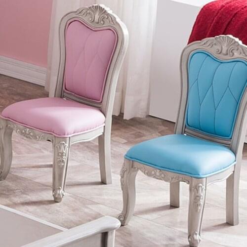 American solid wood childrens chair light luxury small backrest chair European leather art soft bag dining chair