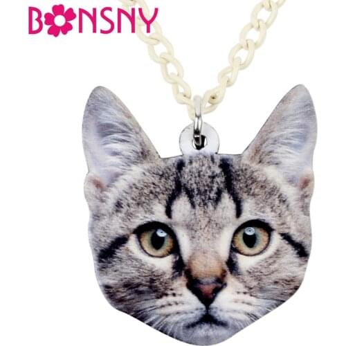 Bonsny Acrylic Fashion Novelty Cat Necklace Pendant Chain Choker Animal Jewelry For Women Girls Ladies Teens Gift Bulk Accessory