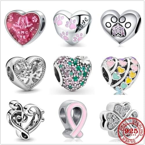 New style 925 sterling silver pink flower tree paw heart zirconia beads fit original charm Pandora bracelet beads