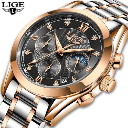 Relogio Masculino Men Watches LIGE Brand Luxury Fashion Quartz Sport Watches Men Full Steel Military Clock Waterproof Gold Watch