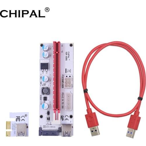 CHIPAL 50pcs VER008S 60CM PCI-E Riser Card 008S PCI Express PCIE 1x 16x Adapter 3 in 1 Power 4pin 6pin SATA for Bitcoin Mining