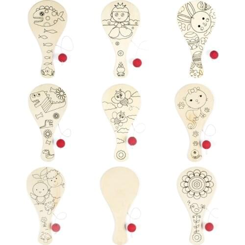 R2LD Hand-painted Wooden Racket Ball DIY Craft Cartoon Painting Graffiti Toy Parent-Child Activities Accessories