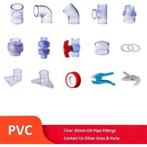 Clear PVC 20mm ID Pressure Pipe Fittings Metric Solvent Weld Aquarium Pond Garden DIY Socket Elbow Tee Union End Cap