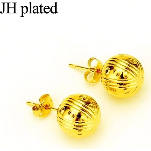 JHplated 24K Ear Stud Ethiopian Middle East African 4mm&6mm&8mm&12mm Ball Earring For Women Gift