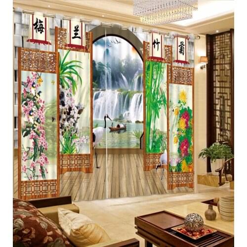 Chinese Blackout 3D Curtains The Living Room Bedroom Curtains Waterfall Landscape Refined Lifelike Drapes