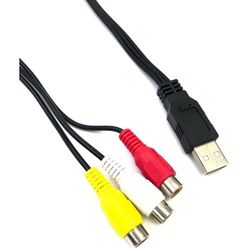 USB Male to 3RCA RGB Female AV Audio Video Composite Cable Cord Adapter Converter Connector Component Lead RCA Cable
