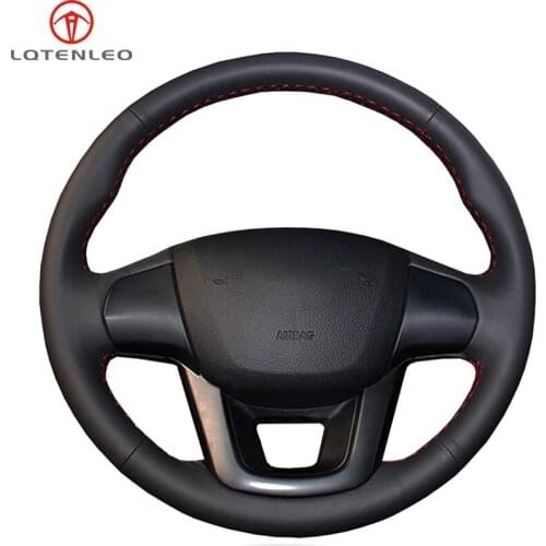 LQTENLEO Black Artificial Leather Hand-stitched Steering Wheel Cover For Kia K2 2010-2016 Kia Rio 2011 2012 2013 2014 2015 2016
